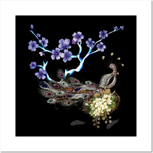 Wonderful elegant peacock with flowers Posters and Art